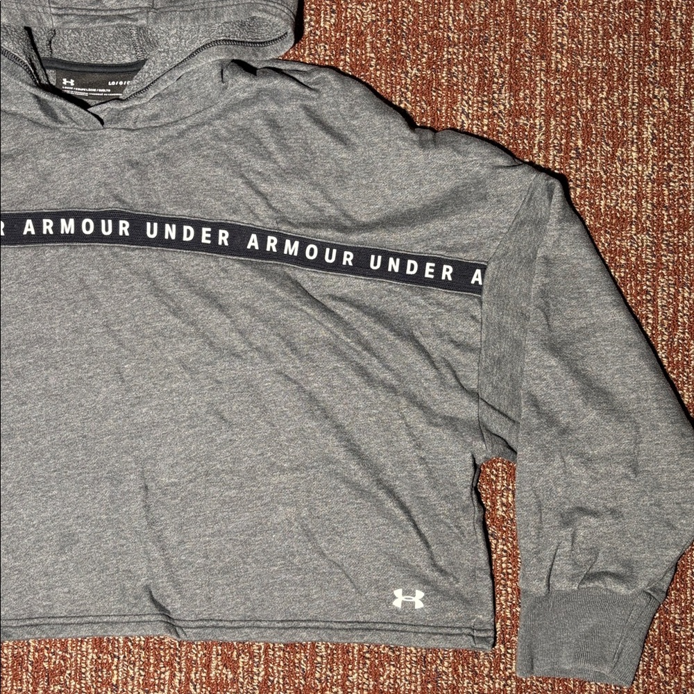 cropped charcoal hoodie mesh panel wide fit crop sweatshirt boxy relaxed active - Picture 2 of 14